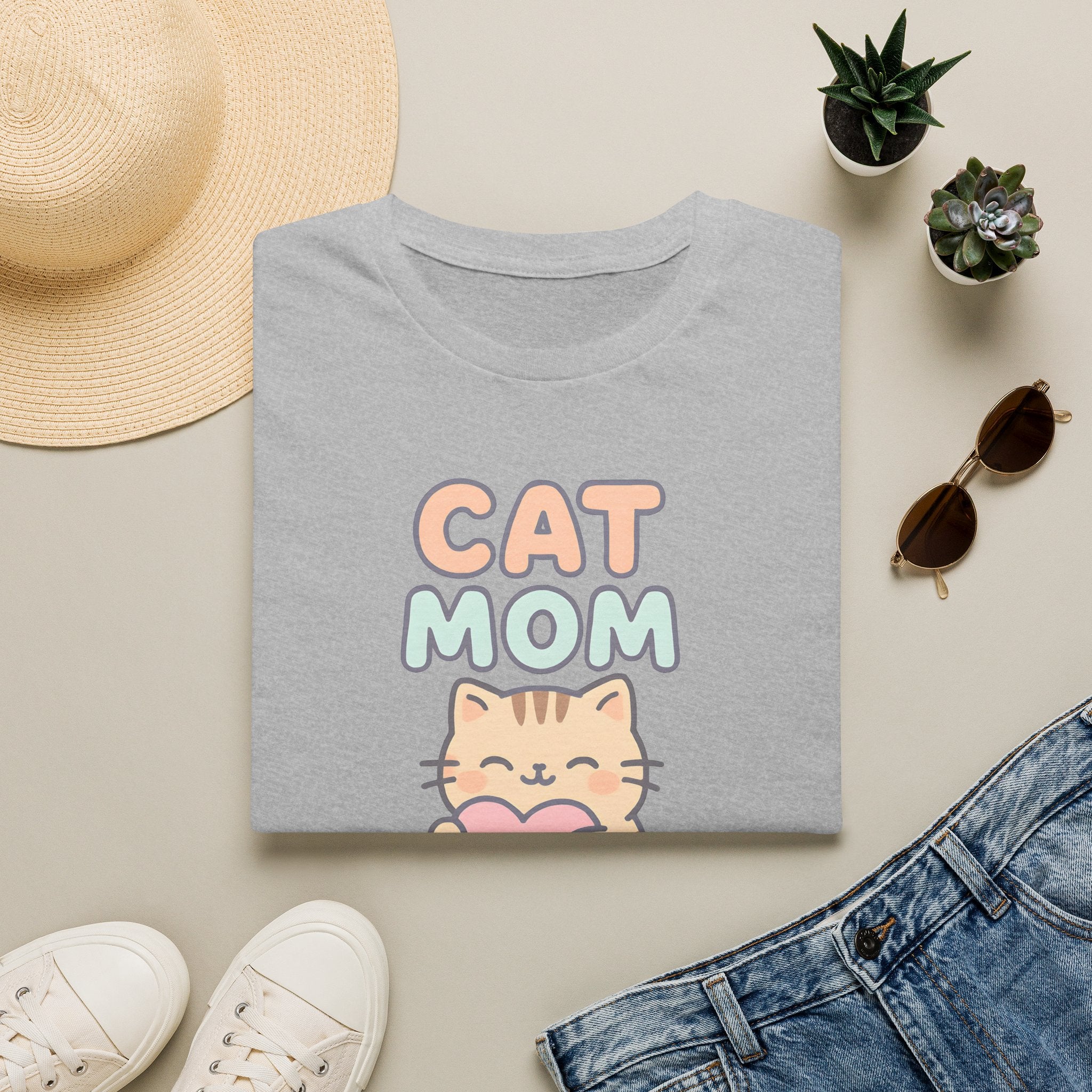Cat Mom with Heart T-Shirt